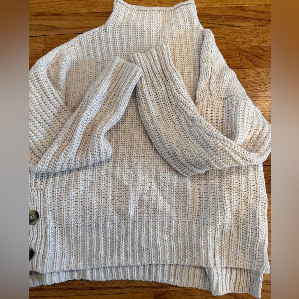 Cream Ribbed Knit Women's Sweater